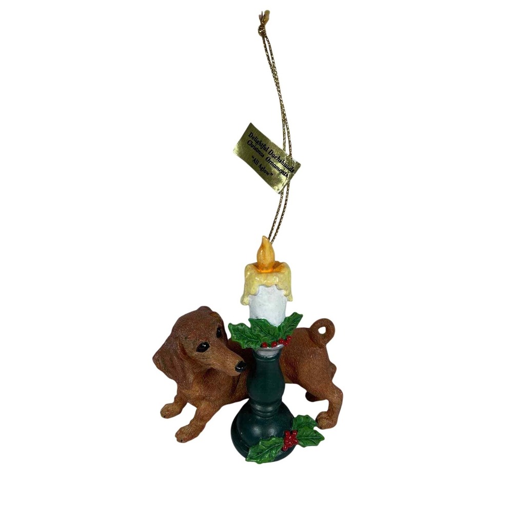 Delightful Dachshund Christmas Ornament Candle Holder Holly‎ Accent